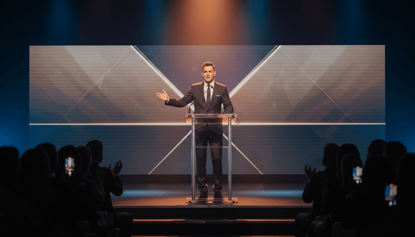 Emcee engaging with audience at a festive event